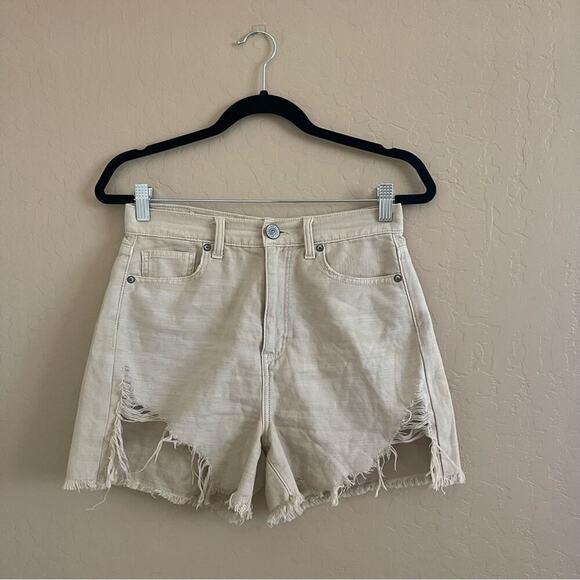 New American Eagle Mom Shorts Tan Distressed High Rise - Picture 3 of 8